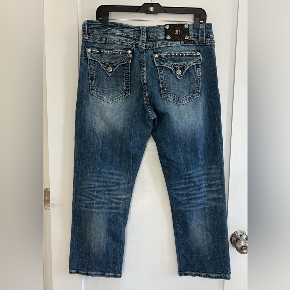 Miss Me Cropped Cuffed Capri Boyfriend Jeans Embellished Medium Wash Size 31